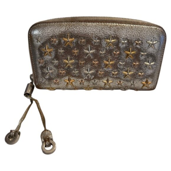 Jimmy Choo Metallic Leather Star Stud Zip Long Wallet - Picture 2 of 5